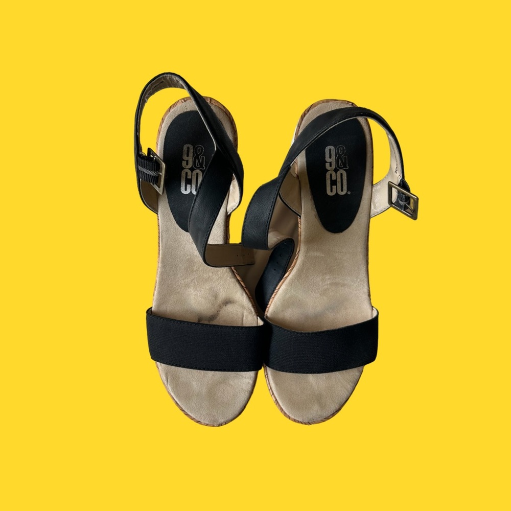 9 & Co. Black Wedges: Size 8